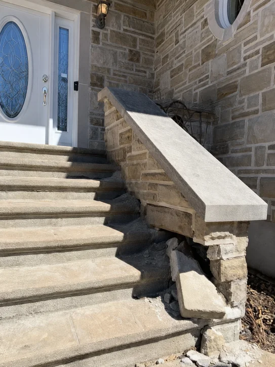 Escalier en pierre endommagé avant les travaux